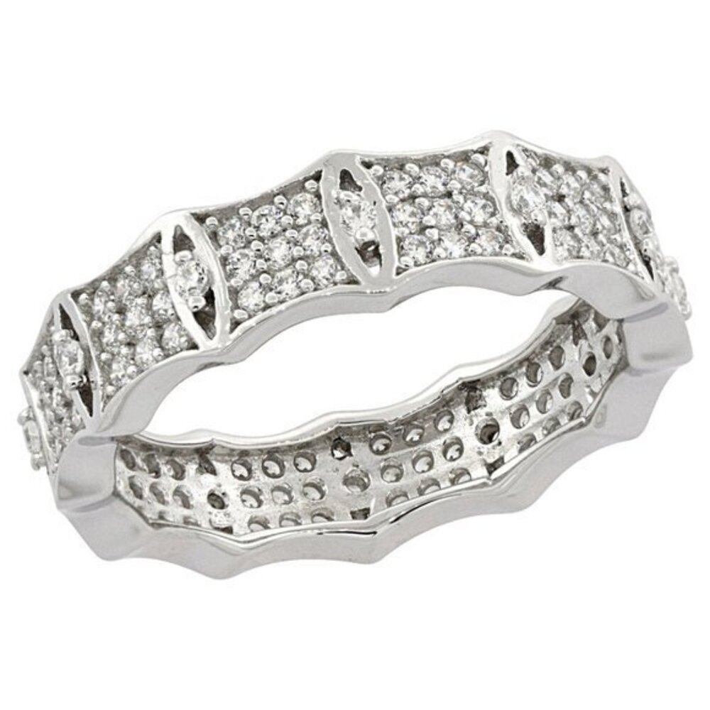 Sterling Silver Micro Pave Cubic Zirconia Wavy Ring 3/16 inch wide size 6 7 8 9
